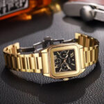 Guess Gold Stainless Steel Square Black Dial Watch