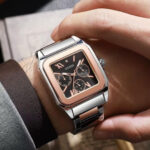 Guess Two Tone Rose Gold Black Square Watch