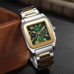 Guess Green Dial Gold Square Chronograph Wrist Watch