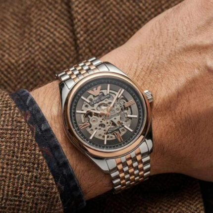 Emporio Armani Automatic Copper Skeleton Dial Two Tone Watch for Men