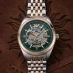 Emporio Armani Automatic Copper Skeleton Green Dial Two Tone Watch for Men