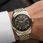 Emporio Armani Automatic Gold Skeleton Dial Two Tone Stainless Steel Watch for Men