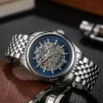 Emporio Armani Automatic Blue Skeleton Dial Stainless Steel Watch for Men