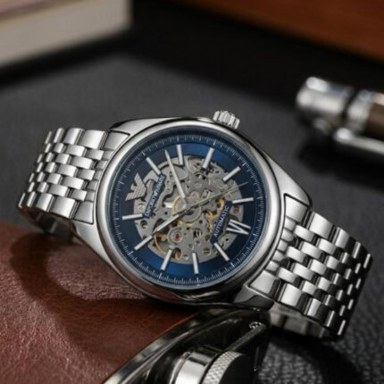 Emporio Armani Automatic Blue Skeleton Dial Stainless Steel Watch for Men