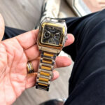 Guess Chrono Gold Two Tone Black Dial Square Watch for Men