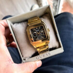 Guess Chrono Gold Black Square Dial Stainless Steel Watch for Men