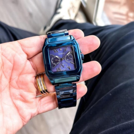 Guess Chrono Blue Square Dial Stainless Steel Watch for Men