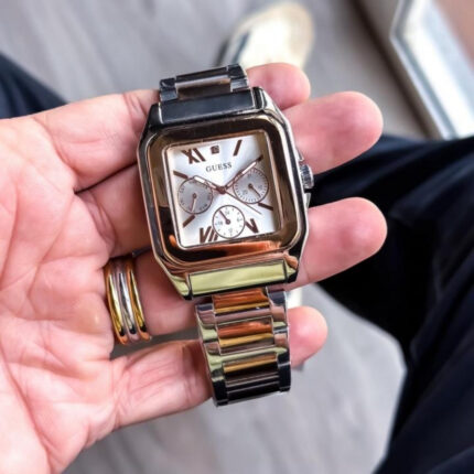 Guess Chrono Rose Gold Two Tone White Dial Square Watch for Men