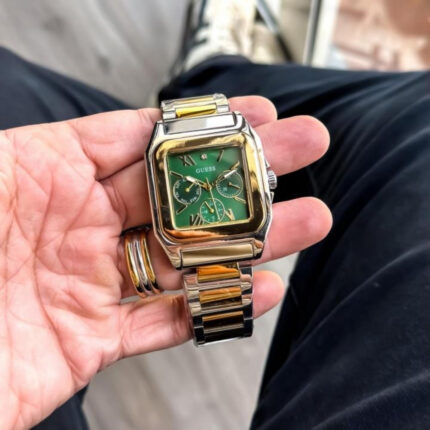 Guess Chrono Gold Two Tone Green Dial Square Watch for Men