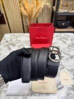 Premium Textured Gancini Style Buckle Leather Belt with Box, Dust Bag & Carry Bag – Luxury Designer Inspired Waist Belt - Image 2