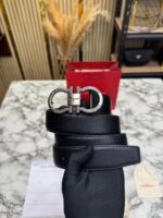 Premium Textured Gancini Style Buckle Leather Belt with Box, Dust Bag & Carry Bag – Luxury Designer Inspired Waist Belt - Image 3