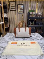 Michael Kors Laila Satchel Bag (Beige) with Dust Bag | Premium Designer Structured Handbag for Women. - Image 2