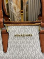 Michael Kors Logo Signature Satchel Handbag (Beige) with Dust Bag | Premium Designer Monogram Tote for Women. - Image 2