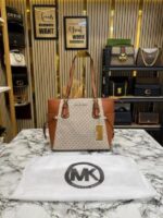Michael Kors Voyager Premium Quality Tote Bag Beige Brown | MK Signature Designer Tote with Dust Bag.