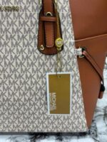 Michael Kors Voyager Premium Quality Tote Bag Beige Brown | MK Signature Designer Tote with Dust Bag. - Image 6