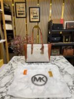 Michael Kors Sullivan Logo Tote Bag Beige Brown for Women | MK Signature Designer Tote with Dust Bag.