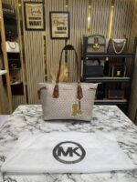 Michael Kors Voyager Tote Bag Beige for Women | MK Signature Designer Tote with Dust Bag.