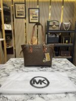 Michael Kors Voyager Tote Bag Brown for Women | MK Signature Designer Tote with Dust Bag.