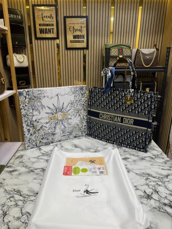 6992bfb6c78900 Christian Dior Book Tote with Scarf & Logo Pendant | Luxury Designer Tote Bag with Box & Dust Bag. - Image 1
