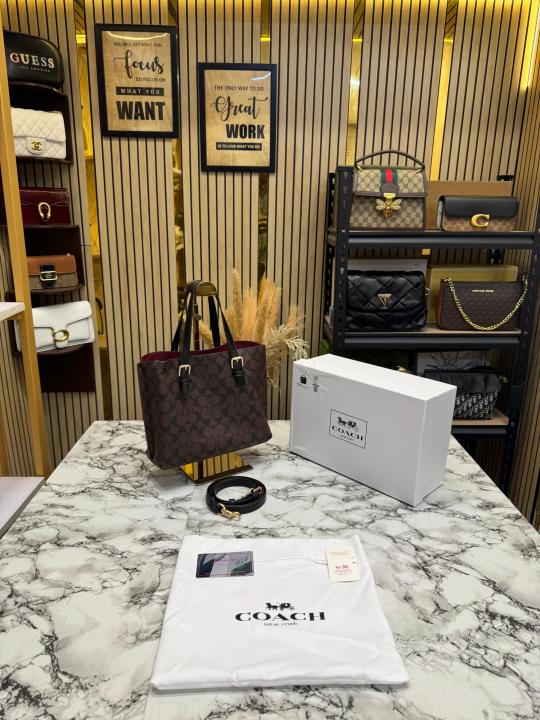 699eccef670b81 Coach Mollie Tote Bag With Original Box & Dust Bag (Coffee) – Premium Designer Shoulder Handbag for Women. - Image 1