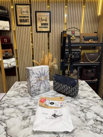 Christian Dior Noir Shoulder Bag With Original Box & Dust Bag (Blue-6919) – Luxury Designer Shoulder Handbag for Women.