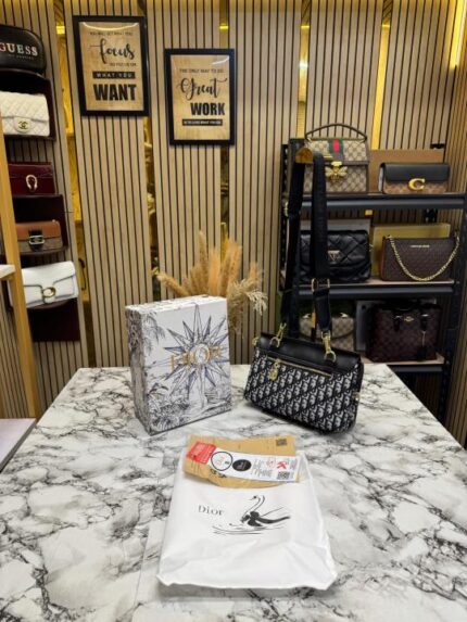 Christian Dior Noir Shoulder Bag With Original Box & Dust Bag (Black) – Luxury Designer Handbag for Women.