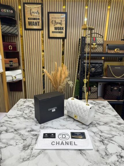 Chanel Classic Flap Mini Quilted Chain Shoulder Bag (White) – Premium Designer Crossbody Purse.