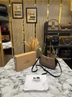 Coach Teri Signature Canvas Shoulder Bag with Crossbody Strap (Apricot Black) – Premium Designer Women’s Handbag.