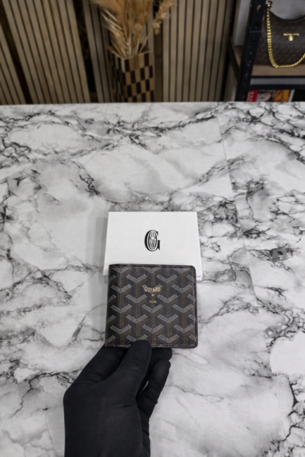 coffee brown monogram bi fold wallet