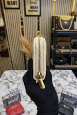 beige quilted zipper wallet daily use