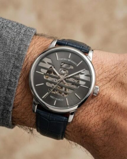 Emporio Armani watch, Emporio Armani Meccanico, Armani automatic watch, Premium wrist watch, Blue leather strap watch