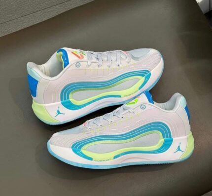 Nike Air Jordan Luka 4 Laser Blue basketball shoes top view with lace detail