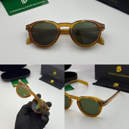 Brown frame sunglasses with green tinted lenses