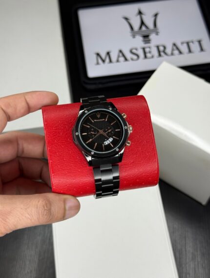 Maserati black chronograph watch for men on wrist