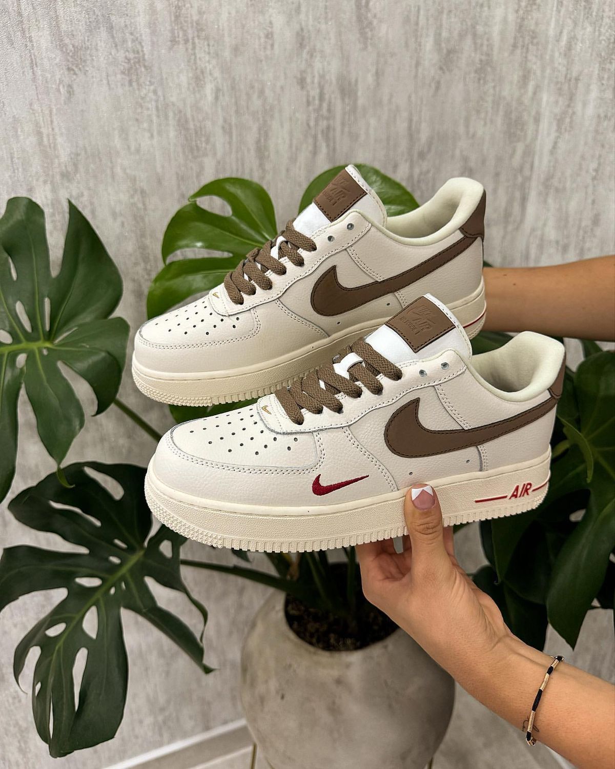Nike Air Force 1 Beige Brown Sneakers Side View Nike Air Force 1 Beige Brown Sneakers