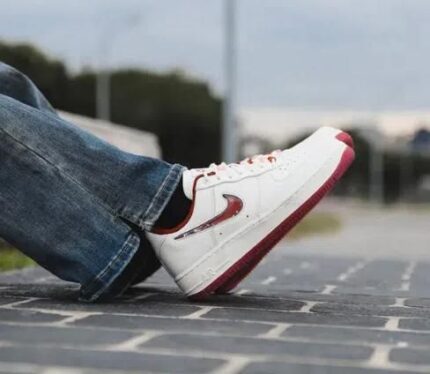 Nike Air Force 1 White & Maroon low top sneakers with glitter sole