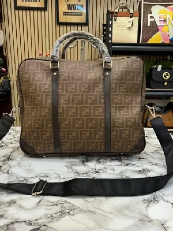 Brown designer laptop bag with dust bag for office use