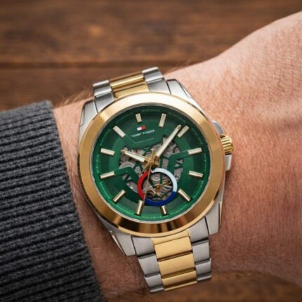 Tommy Hilfiger Automatic Skeleton Green Dial Two-Tone Stainless Steel Men’s Watch