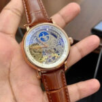 Patek Philippe Skeleton Moonphase Automatic Brown Leather Strap Men’s Watch
