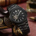 Seiko Mod Nautilus Automatic Black Stainless Steel Skeleton Dial Men’s Watch