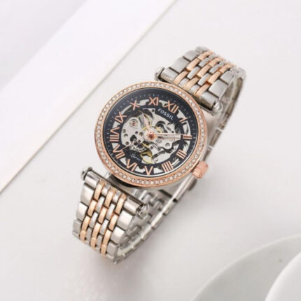 Fossil Lyric Automatic Black Skeleton Dial Two Tone Women’s Watch