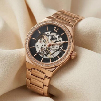 Fossil Eevie Automatic Black Skeleton Dial Rose Gold Women’s Watch
