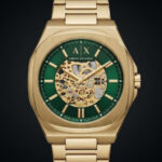 Armani Exchange Skeleton Dial Green Gold Stainless Steel Men's Watch
