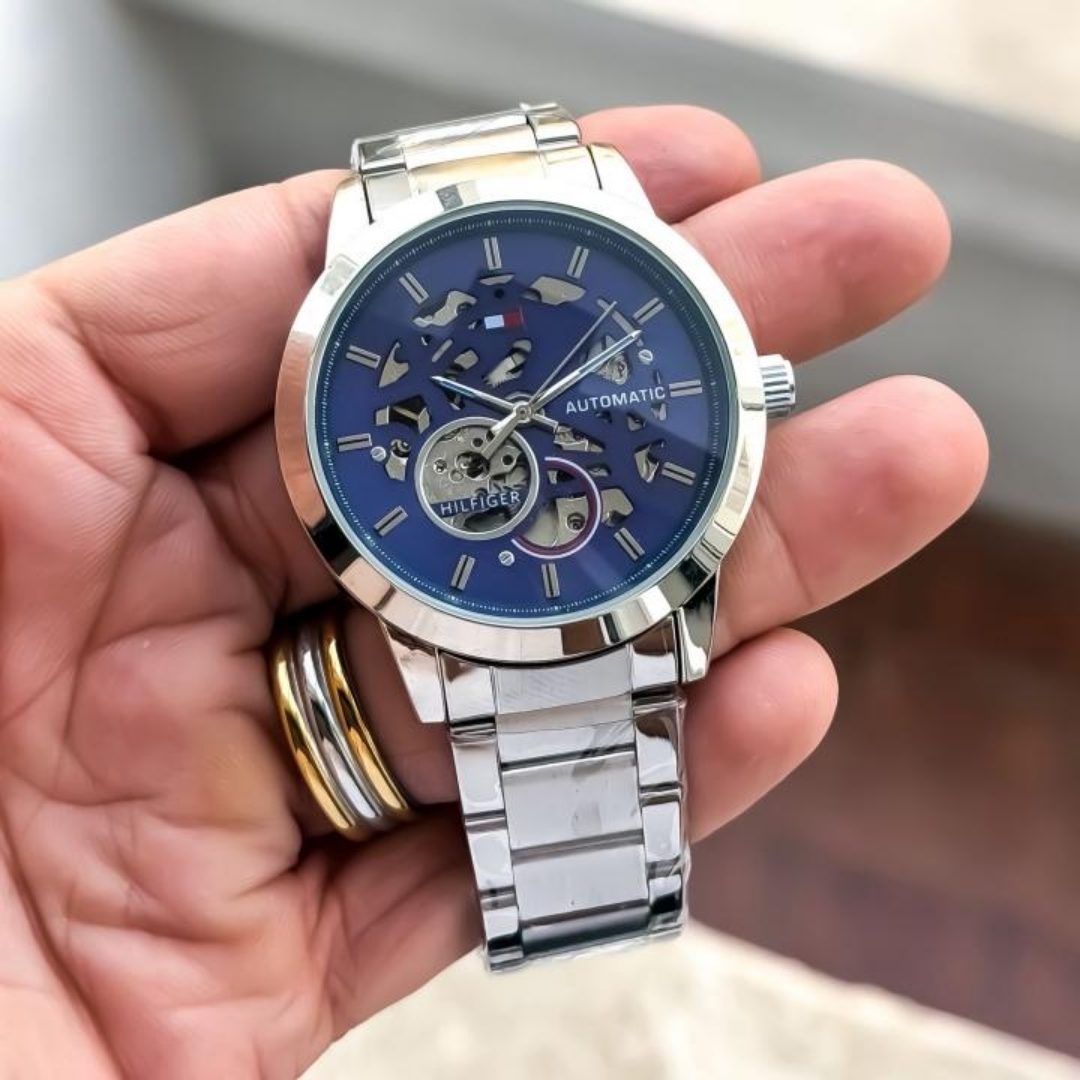 Tommy Hilfiger Automatic Skeleton Silver Blue Dial Men's Watch