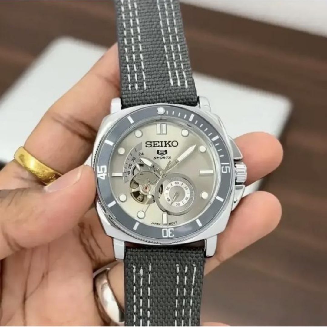 Seiko Sport 5 Automatic Grey Dial Fabric Strap Men's Watch