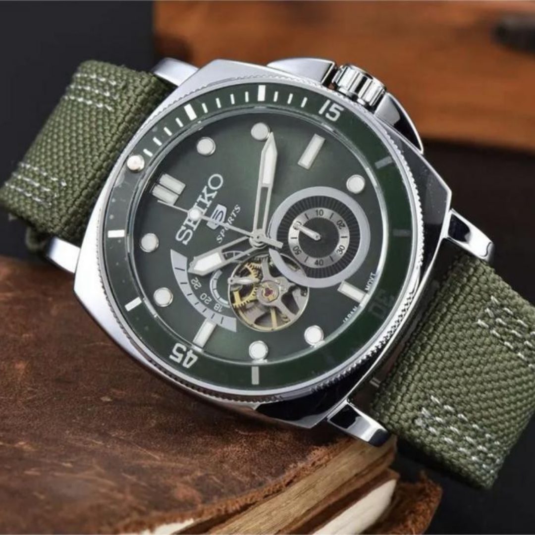 Seiko Sport 5 Automatic Green Dial Fabric Strap Men's Watch