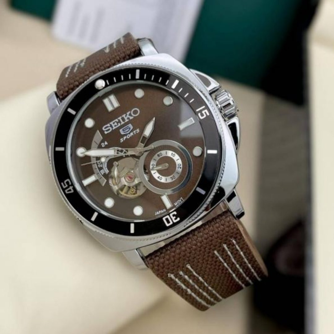 Seiko Sport 5 Automatic Brown Dial Fabric Strap Men's Watch
