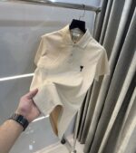 Ami paris Cream Logo Work Premium Imported T-Shirt - Image 2