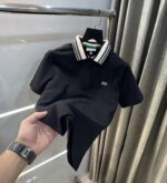Lacost e Black Embroidery Logo Premium Polo T-Shirt - Image 3