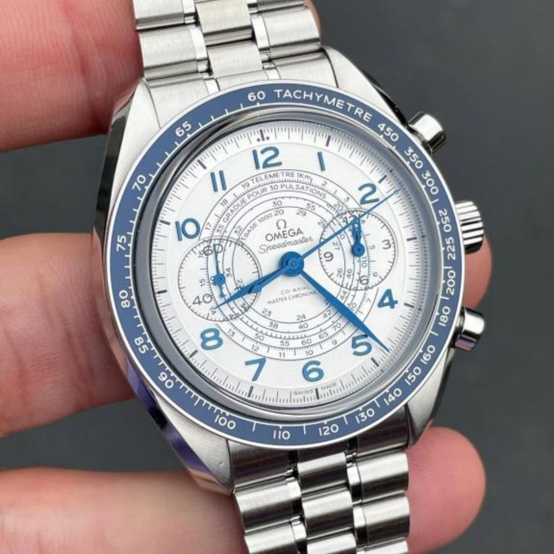 Omega Speedmaster White Dial Blue Hands Chronograph Watch
